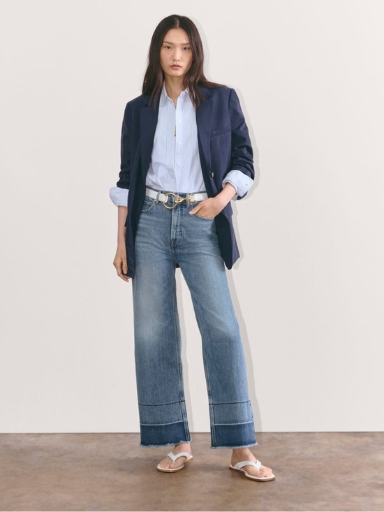 Everlane Denim - Everlane Two-Tone Wide-Leg Cropped Jeans — Blue
